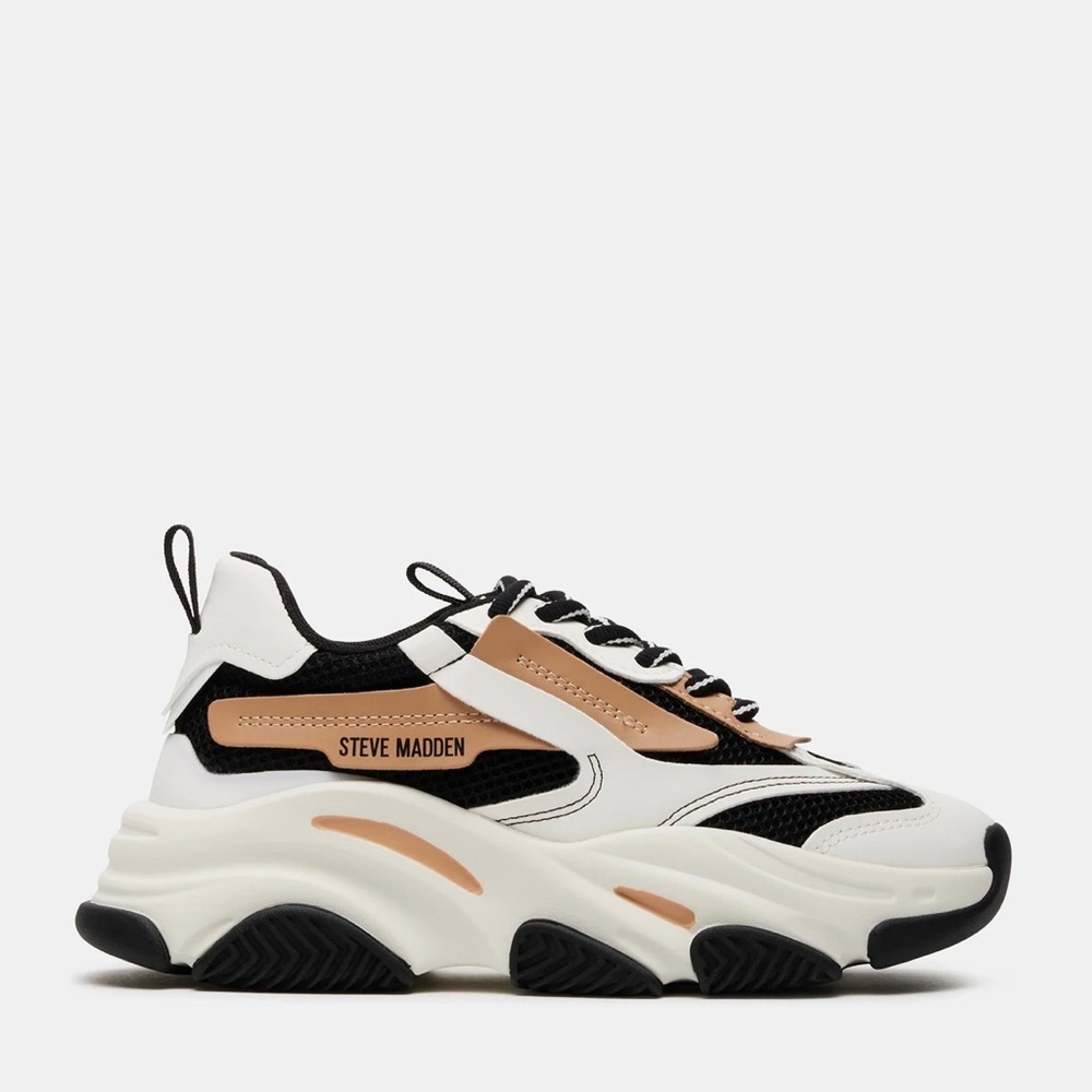 Steve Madden White Black Tan Chunky Sneakers